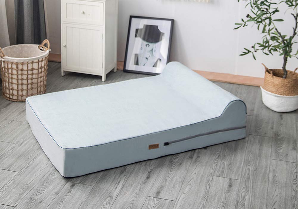 5.5-inch Thick High Grade Orthopedic Memory Foam Dog Bed With Pillow and Easy to Wash Removable Cover with Anti-Slip Bottom. Fre