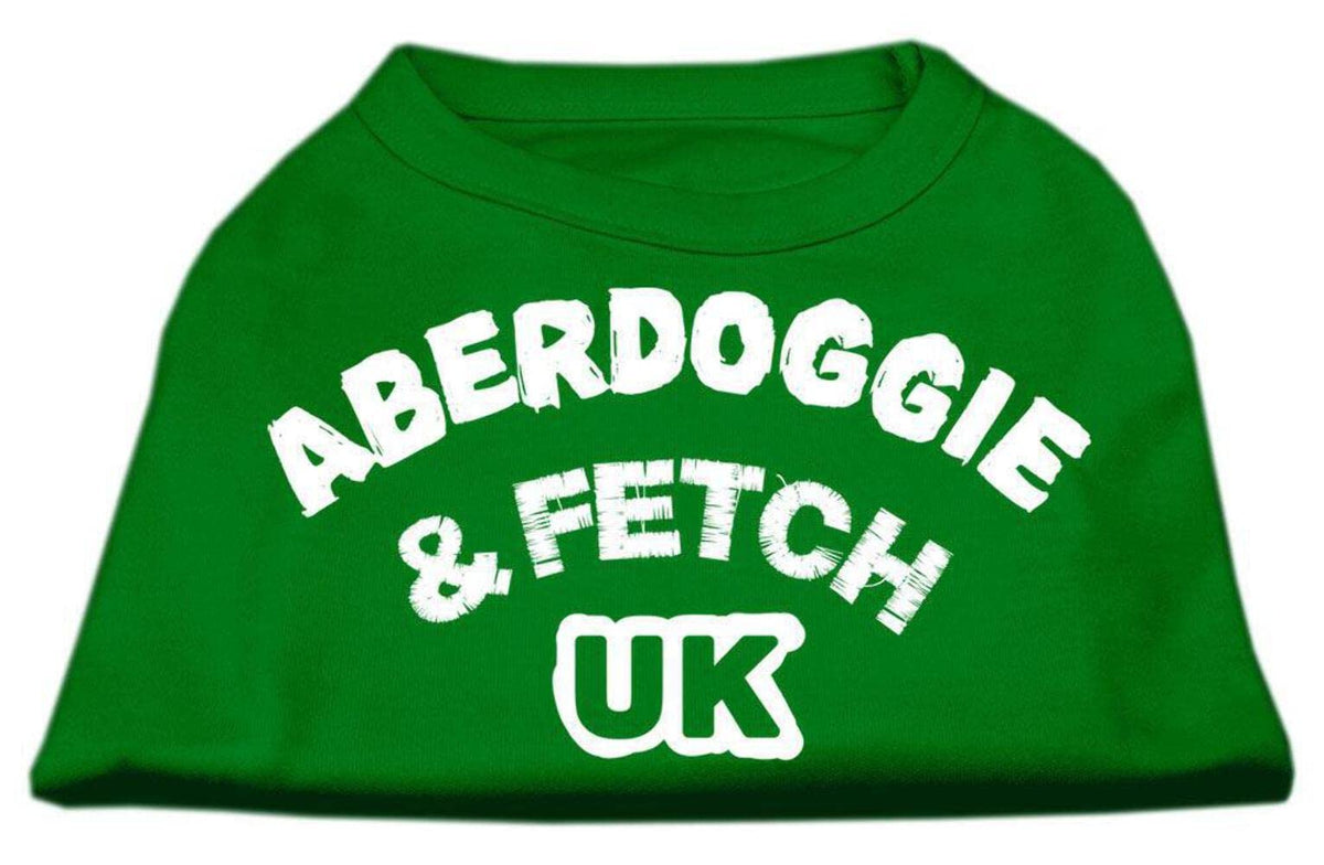 Pet Dog & Cat Shirt Screen Printed, &quot;Aberdoggie and Fetch UK&quot; Emerald Green MD (6-10 lbs.)