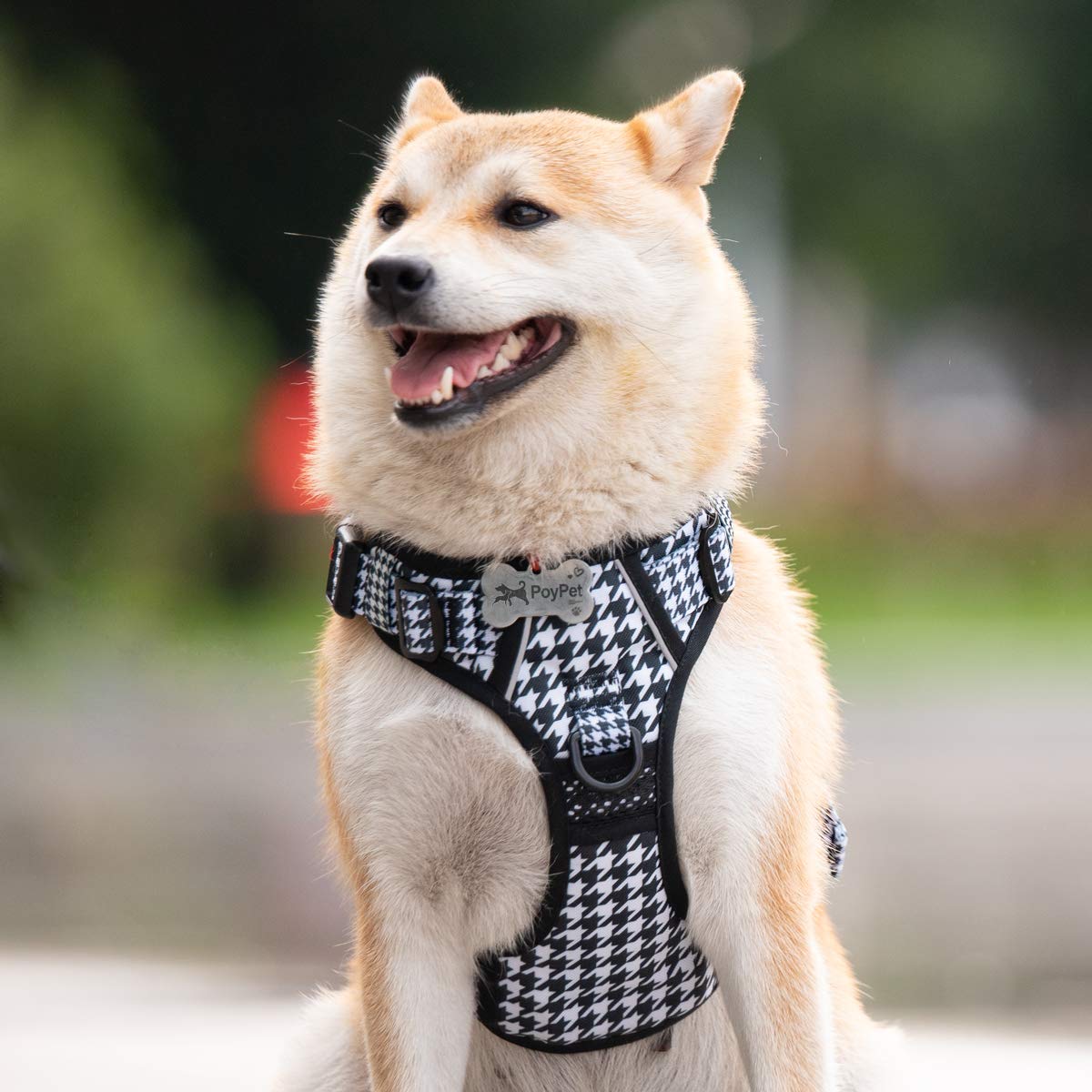 Poypet No Pull Dog Harness, [Release On Neck] Reflective Adjustable No Choke Pet Vest With Front & Back 2 Leash Attachments, Soft Control Training Handle For Small Medium Large Dogs(Houndstooth,S)