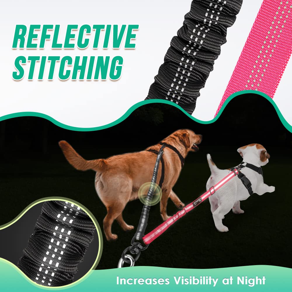 Autowt Two Dog Lead, 2 In 1 Upgraded Double Dog Leash Attachment Combine Adjustable Strap And Shock Absorbing Bungee No Tangle Dual Training Splitter For Different Size Dogs