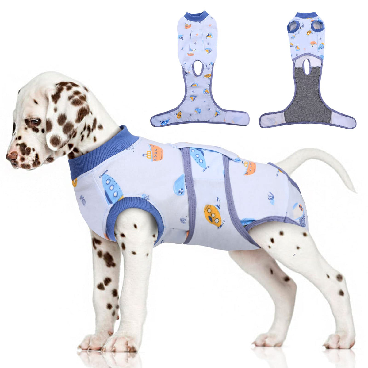 Fuamey Recovery Suit For Dogs After Surgery,Soft Breathable Dog Bodysuit E-Collar & Cone Alternative Surgical Suit,Male Female Dog Neuter Spay Suits Anti Licking Wounds Onesie Blue Boat S