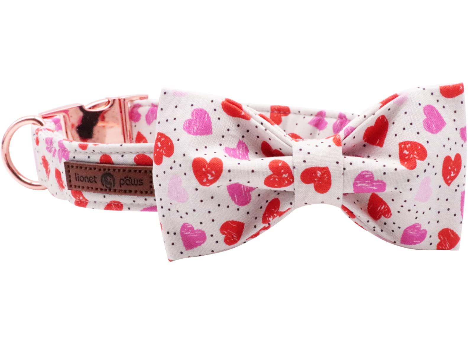 Lionet Paws Valentines Day Dog Collar With Bowtie, Dog Bowtie Collar With Metal Buckle For Dogs And Cats, Adjustable Comfortable