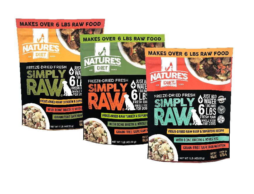 Natures Diet Simply Raw Freeze-Dried Whole Food Meal - 1 lb Sample 3 Pack Fresh Food with Muscle, Organ, Bone Broth, Whole Egg,