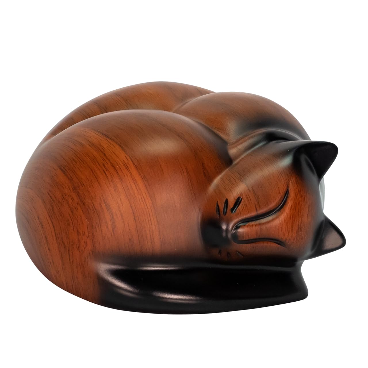 Sleeping Cat Pet Urn, Cremation Urn For Feline Ashes, Brown Cats, Kitty Urn, Medium Sized Pets Memorial, 3.75 Inches High
