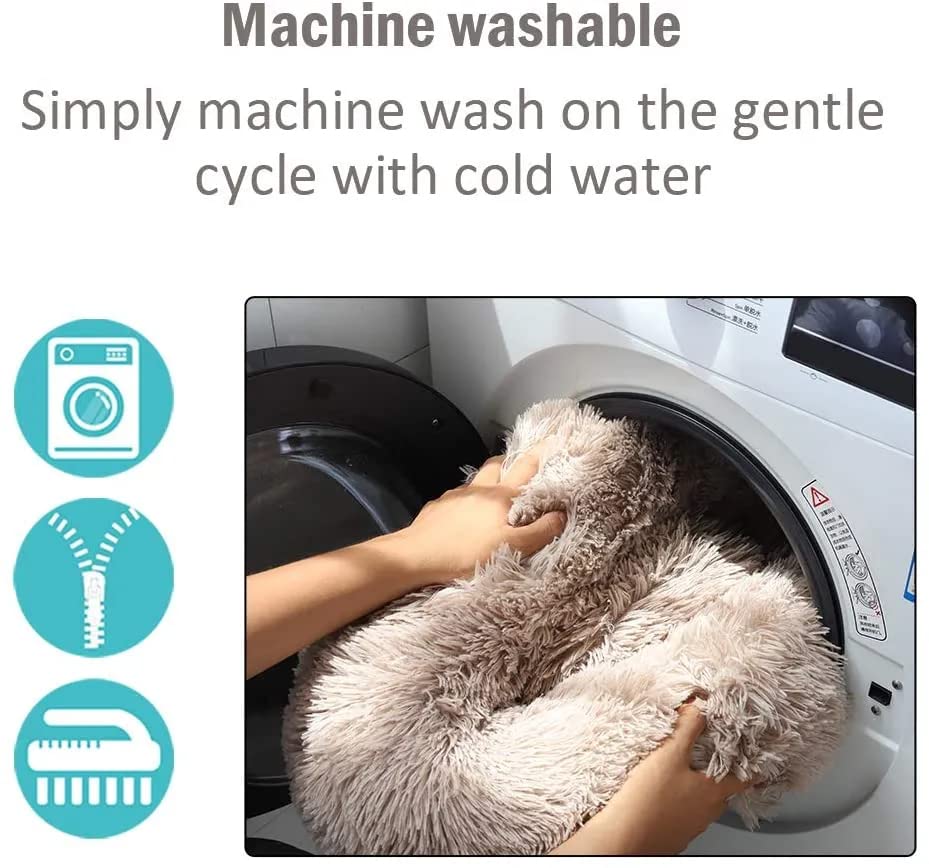 Cat Bed For Indoor Cats And Small Medium Dogs - Washable 20/24 Inches, Round Fluffy Plush Faux Fur, Anti-Anxiety, Thick Bottom (