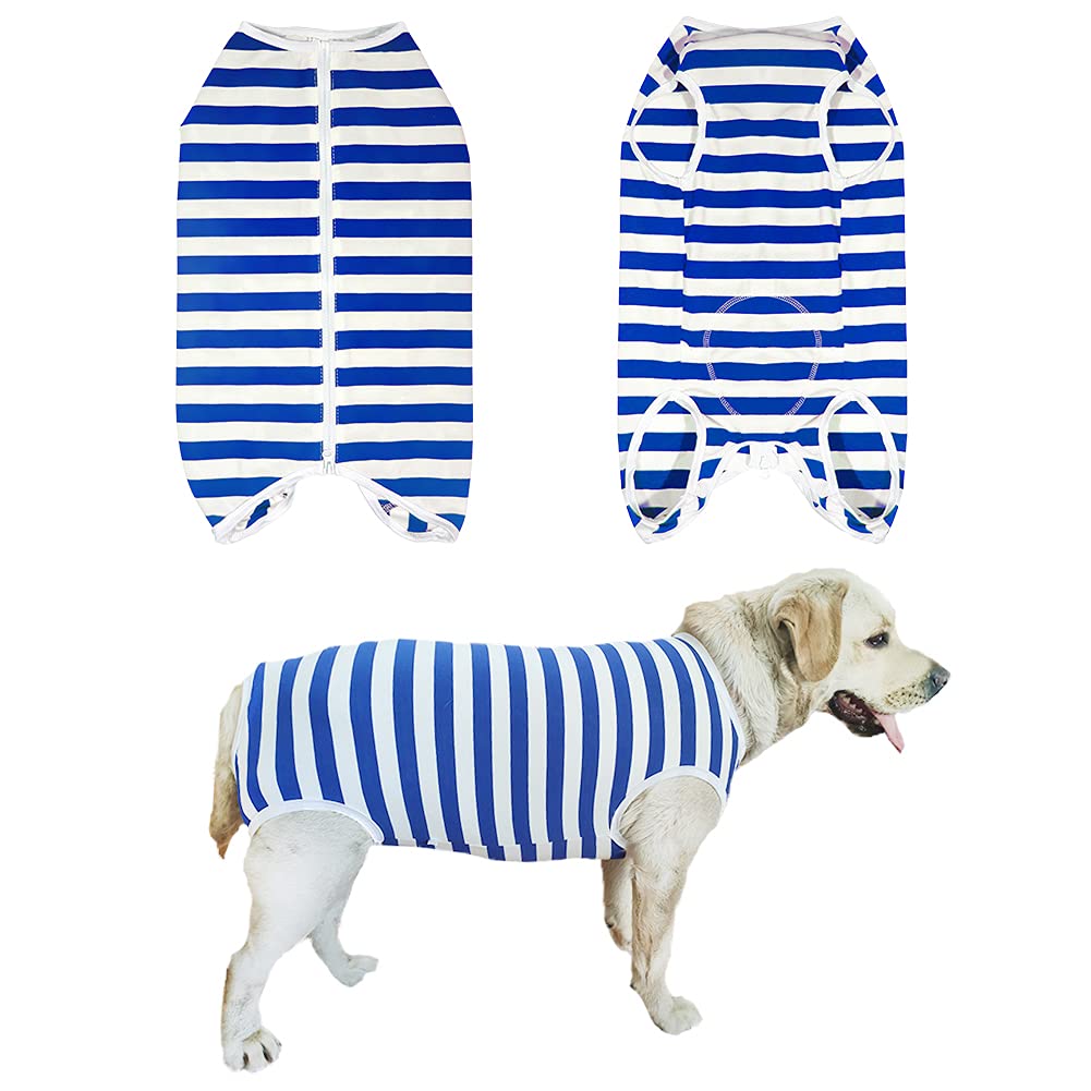 Dogs Recovery Suit Post Surgery Shirt For Female Male Dog, E-Collar Alternative Wound Protective Clothes (Blue White-Xl)