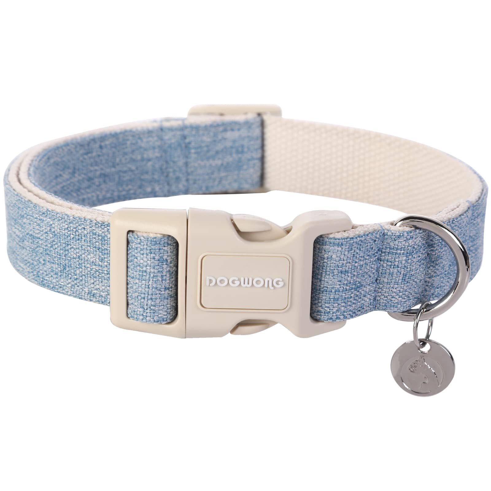 Dogwong Cotton Hemp Dog Collar - Heavy-Duty Adjustable Soft Natural Fabric Pet Collar, Baby Blue Cute Wedding Puppy Necklace For