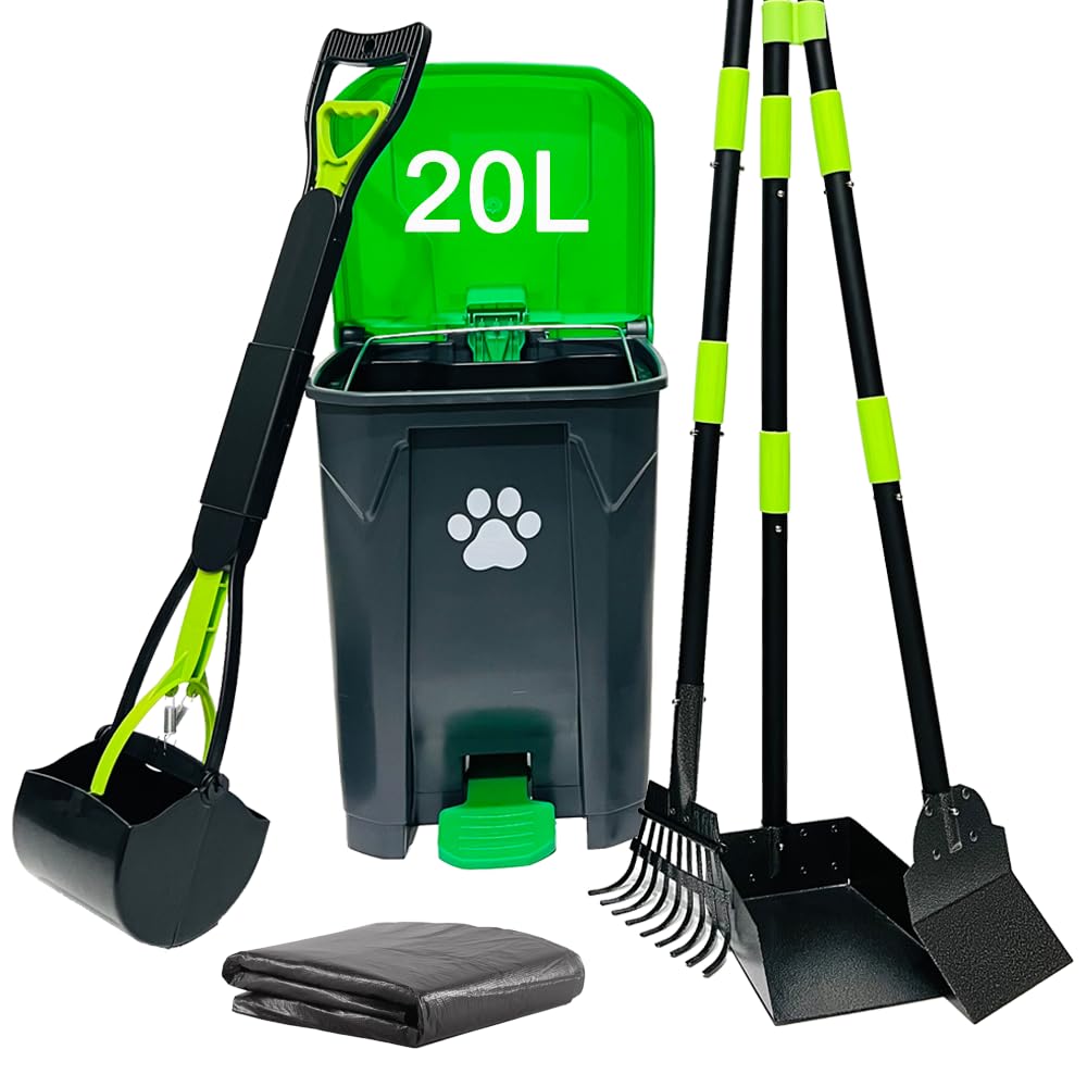 Uuixxyg 20L/5Gallon Dog Poop Trash Can Outside With Pooper Scooper & 50 Waste Bags- Outdoor Dog Poop Trash Can With Lid, Foot Pe