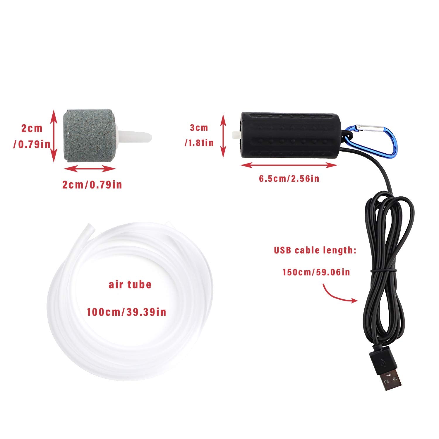 Useekoo Usb Aquarium Air Pump, Ultra Durable & Quiet Usb Nano Air Pump, Small Air Bubbler For Aquarium Fish Tank With Air Stone And Silicone Tube - Black