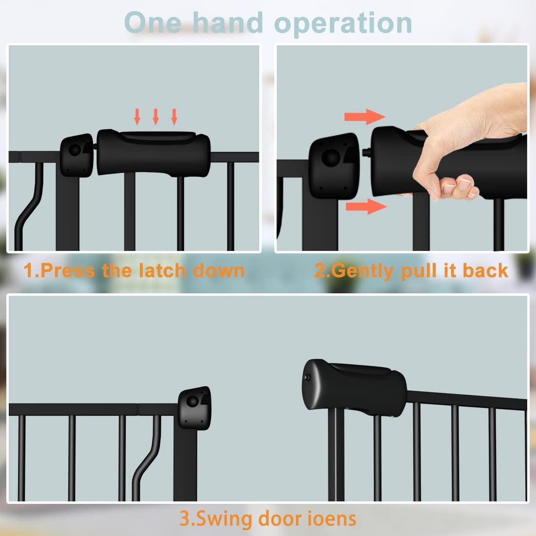 Extra Wide Baby Gate Black 48-53 Inch Wide, Walk Through Pressure Mounted No Drill, Long And Large Tension Gate For Pet And Kids