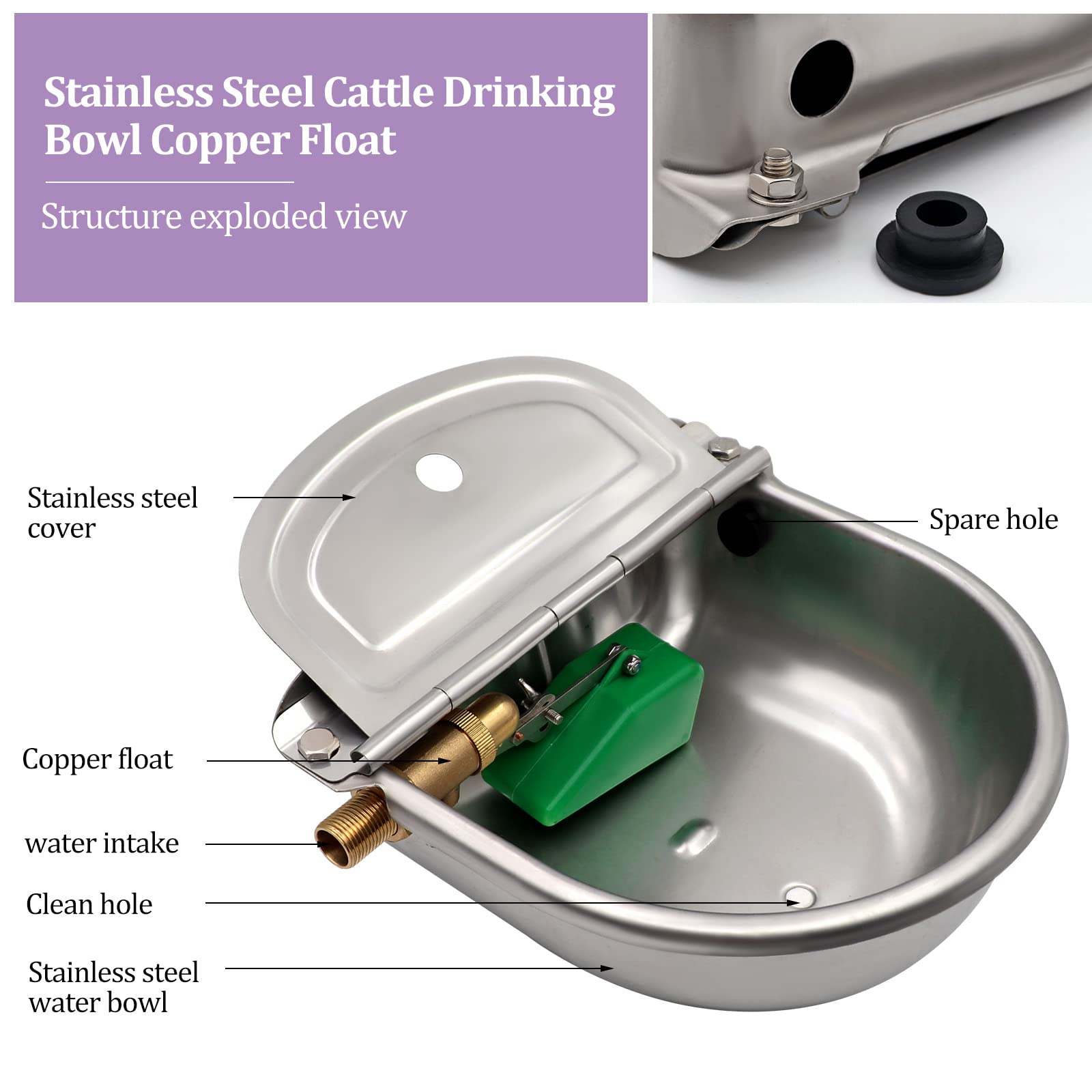 Automatic Waterer Bowl With Brass Float Valve And Drain Plug Stainless Steel Livestock Water Trough Bowl For Dog Cattle Pig Goat Sheep