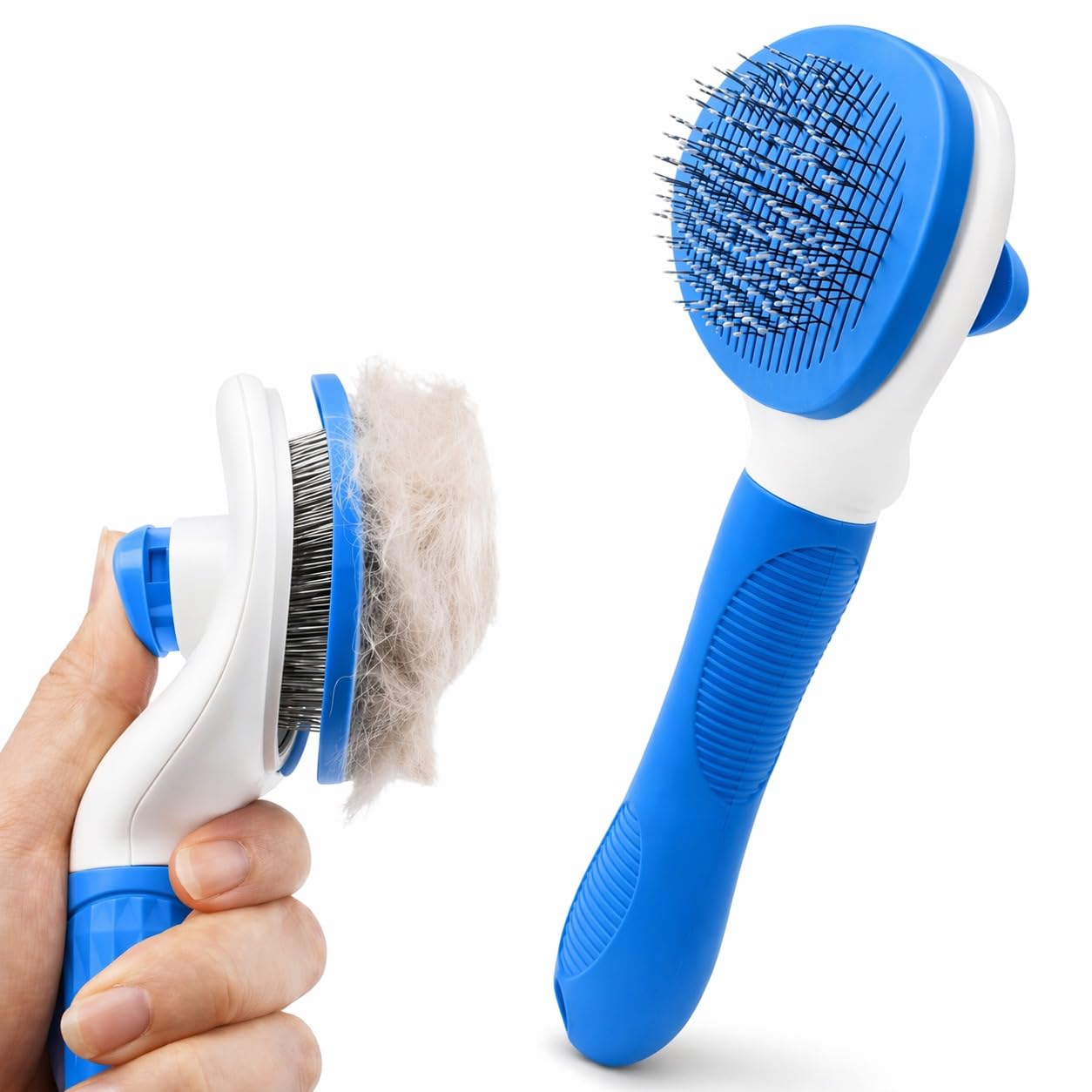 Petola Dog And Cat Hair Brush With SelfCleaning Button  Pet Grooming Brush For Shedding And Massage With Soft Grip Handle And 