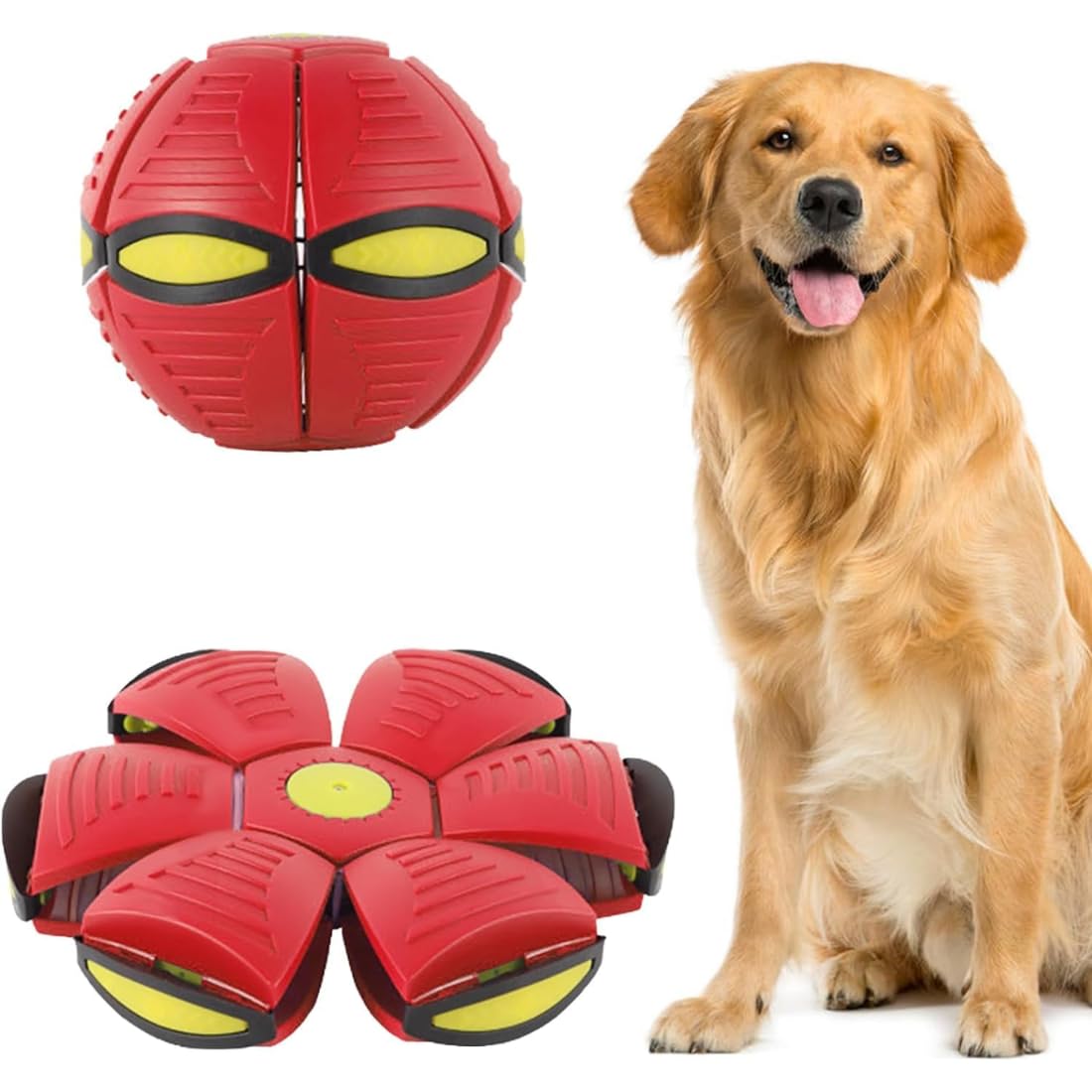 PET FUN Dog Flying Saucer Ball, Portable Glowing Flying Toy for Dogs, Cats & Kids | Magic Transforming Flying Disc Ball | Outdoo