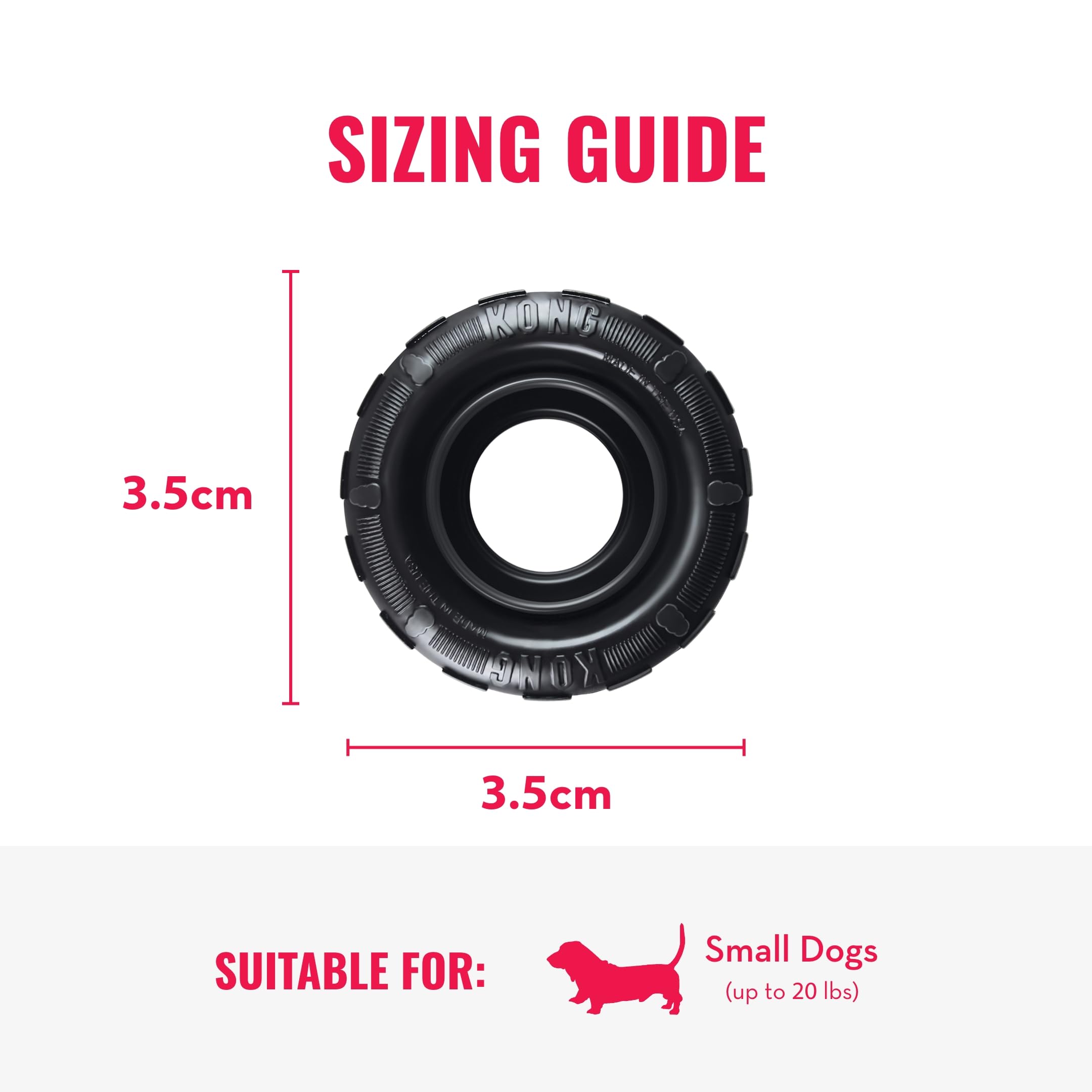 KONG Extreme Tires - Durable Black Rubber Chew & Fetch Toy for Small Dogs - Treat Dispenser for Indoor & Outdoor Play