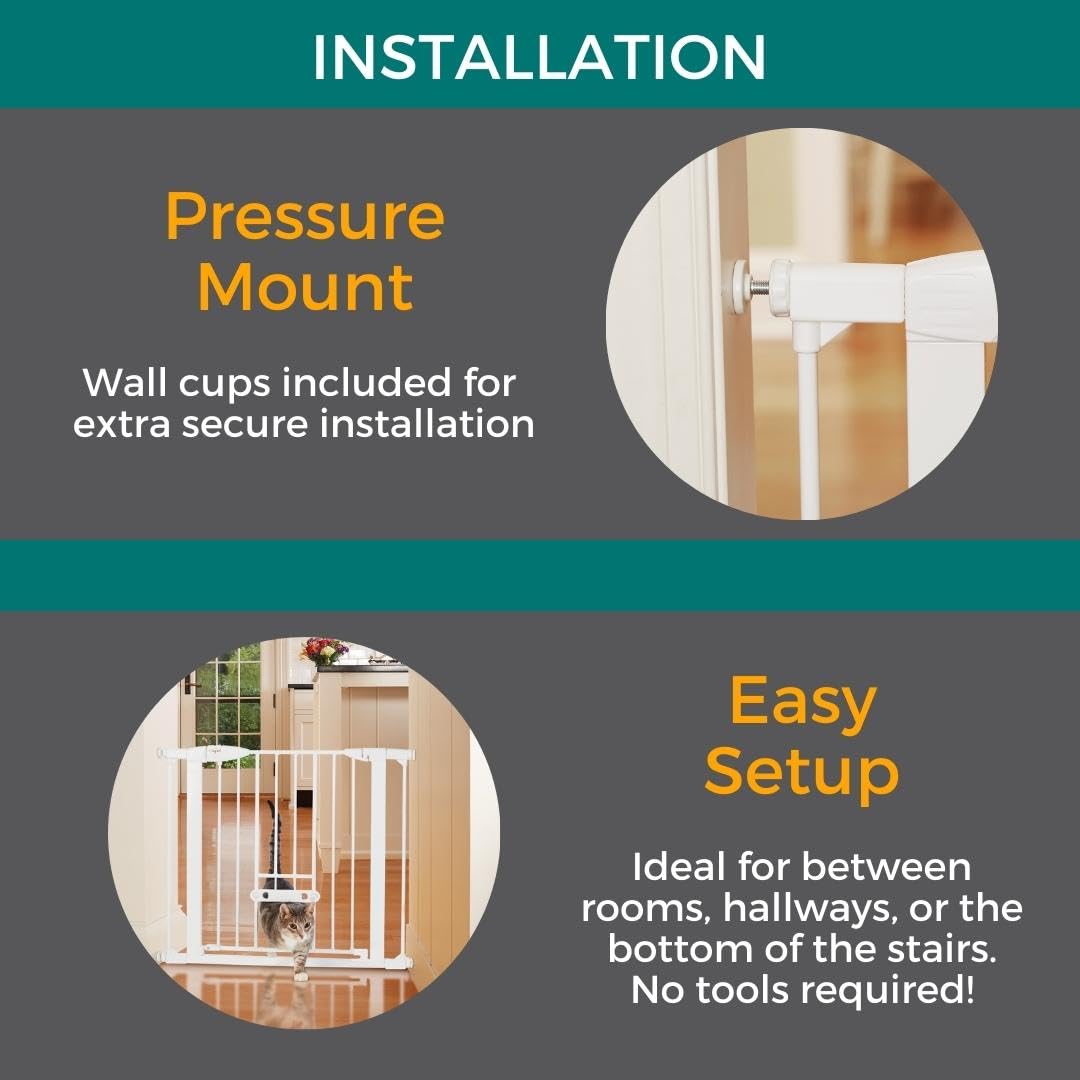 Mypet North States Wide Walk Thru Easypass Pet Gate With Patented Adjustable Pet Door: 29.75-37.5'' Wide Dog Gate. Pressure Moun