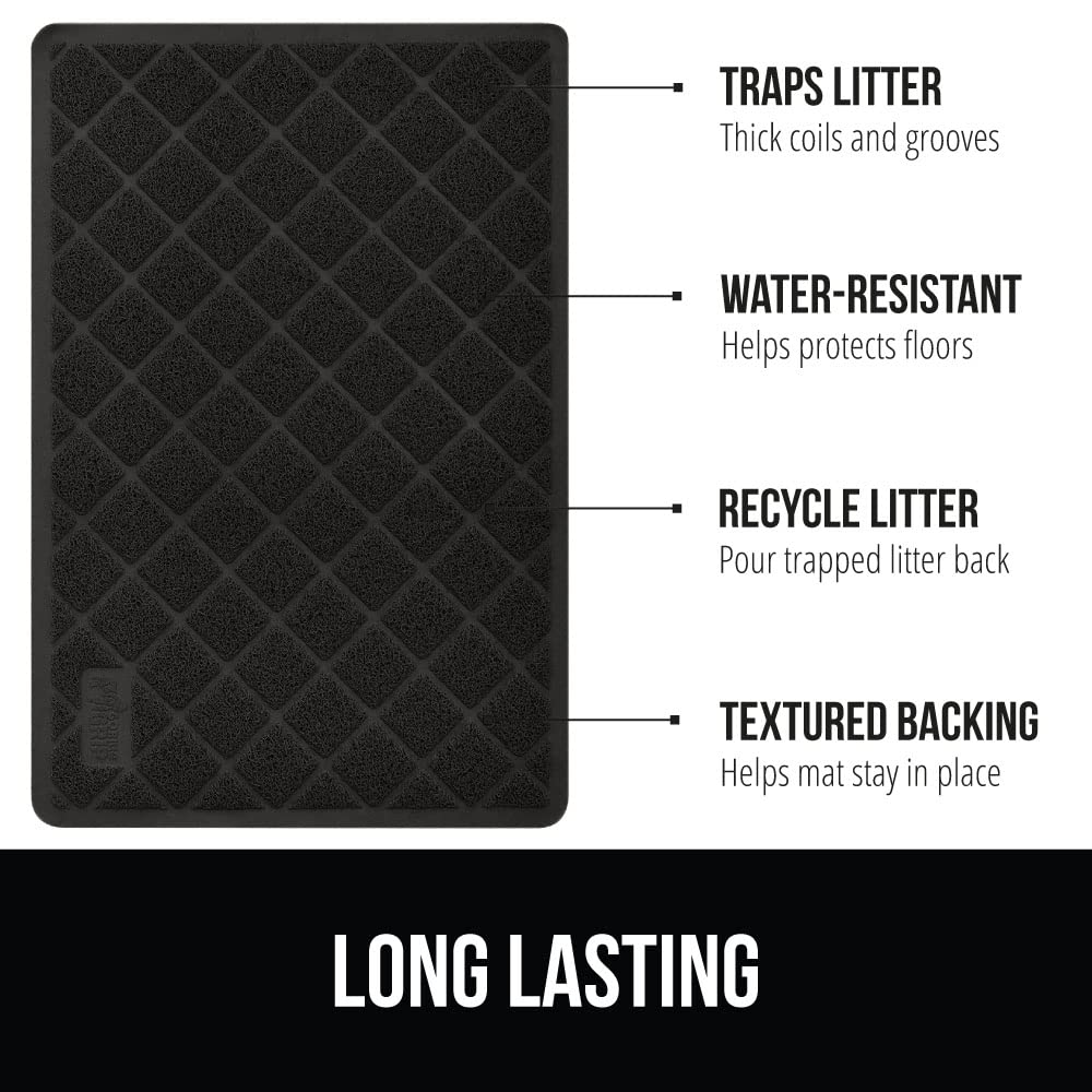 Gorilla Grip Thick Cat Litter Trapping Mat, 35X23, Less Waste, Traps Mess From Box For Cleaner Floors, Stays In Place For Cats, Soft On Kitty Paws, Easy Clean, Large Size, Durable Backing, Black