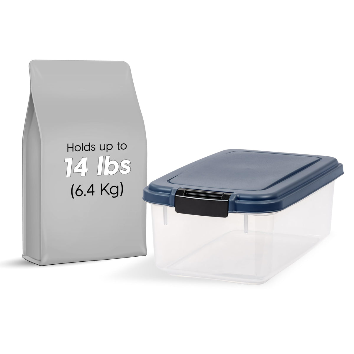 Iris Usa Weatherpro Airtight Pet Food Storage Container, Up To 12Lbs, Dog Cat Bird And Other Pet Food Storage Bin Keep Pests Out Translucent Body Bpa Free Stackable, Navy