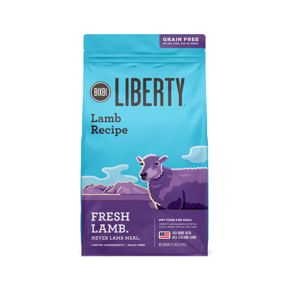 Bixbi Liberty Grain Free Dry Dog Food, Lamb Recipe, 11 Lbs - Fresh Meat, No Meat Meal, No Fillers - Gently Steamed & Cooked - No
