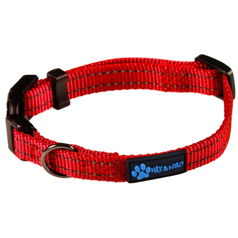 Max And Neo™ Neo Nylon Buckle Reflective Dog Collar - We Donate A Collar To A Dog Rescue For Every Collar Sold (X-Small, Red)