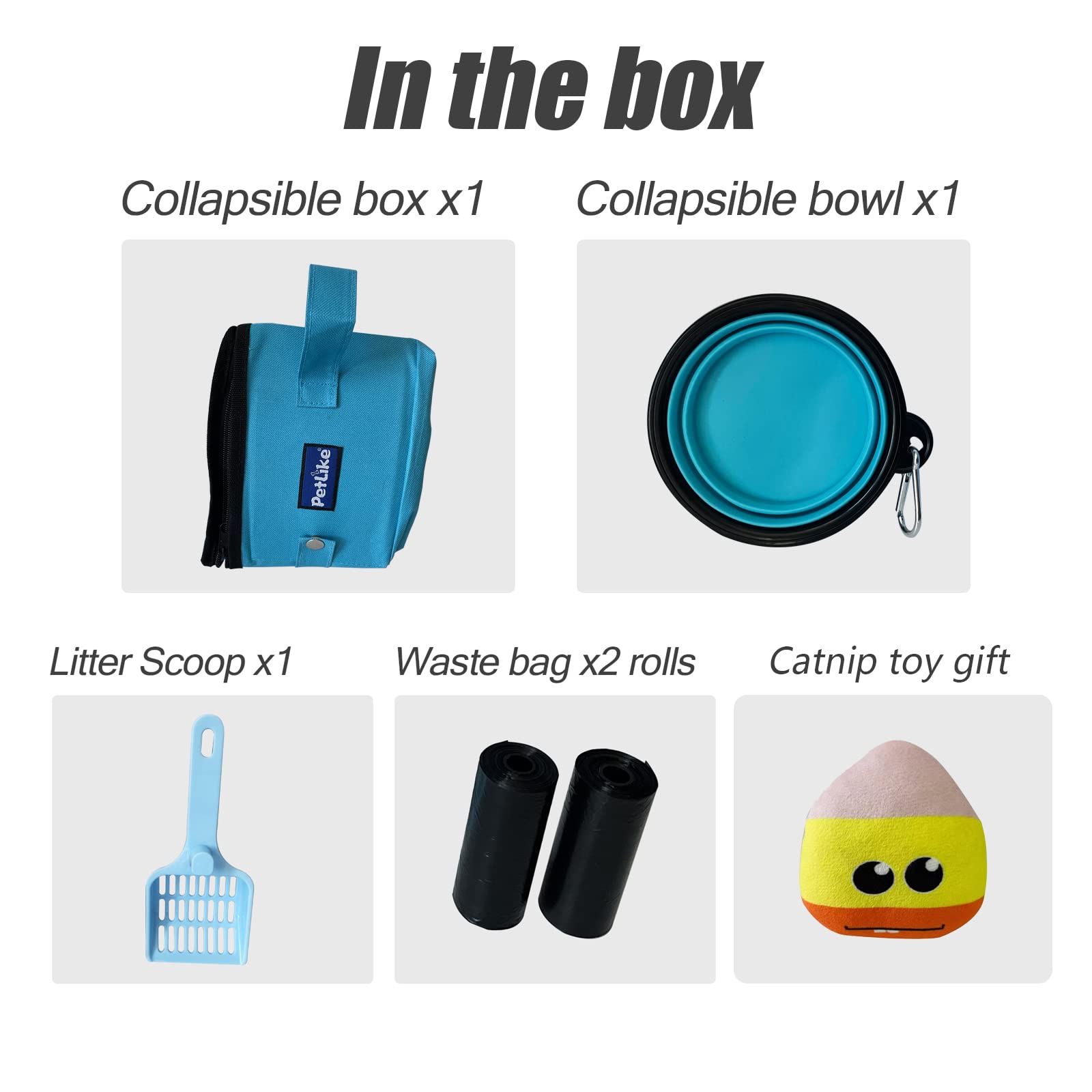 Petlike Travel Cat Litter Box, Leak-Proof Portable Litter Box, Collapsible Toilet Tray Carrier For Small Medium Cats (Medium, Aqua Set)