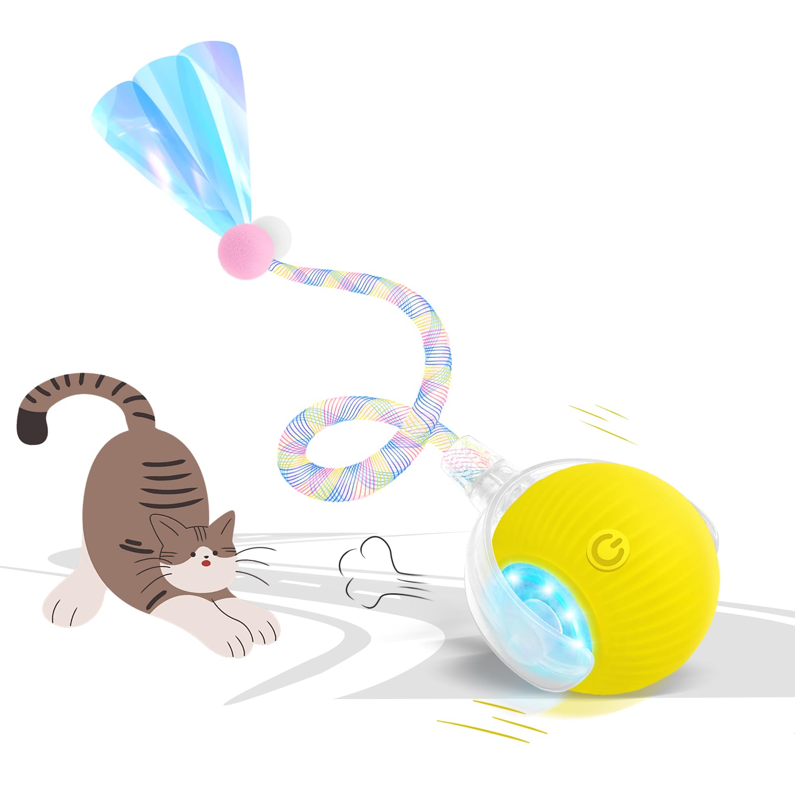 Yopoll Interactive Cat Ball Toy For Indoor Cats, Electric Cat Rolling Moving Ball With Feather Tail, Smart Chase Kitty Cats Toys