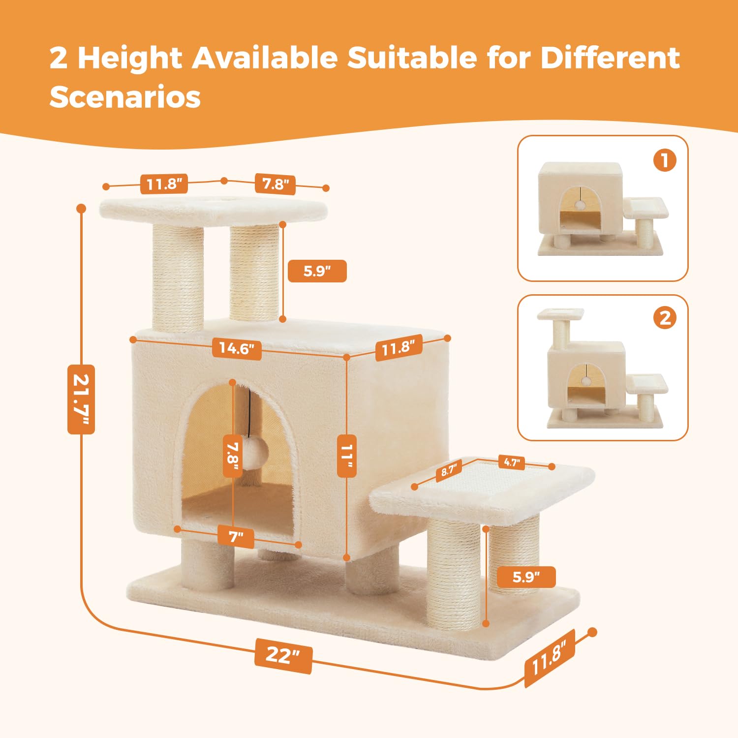 Uymi 3-In-1 Cute Dog Stairs & Cat Scratching Post With Condo, Pet Steps For High Bed, Sofa, Couch, Tall Cat Tower, High-Strength
