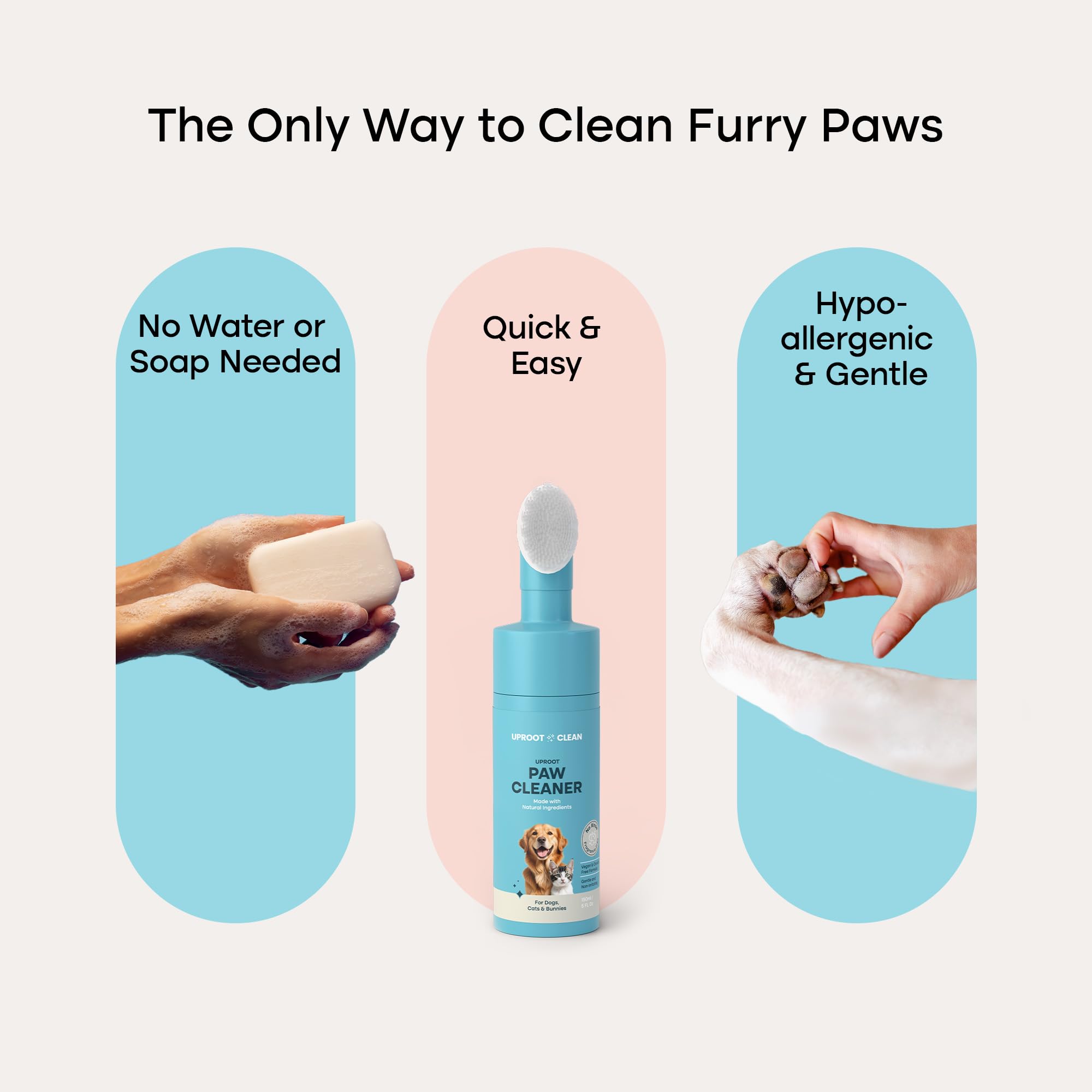 Uproot Clean Dog Paw Cleaner - No-Rinse Paw Cleaner for Dogs - Easy Dog Foot Washer with Bristle Brush - Fragrance-Free Foot Scr