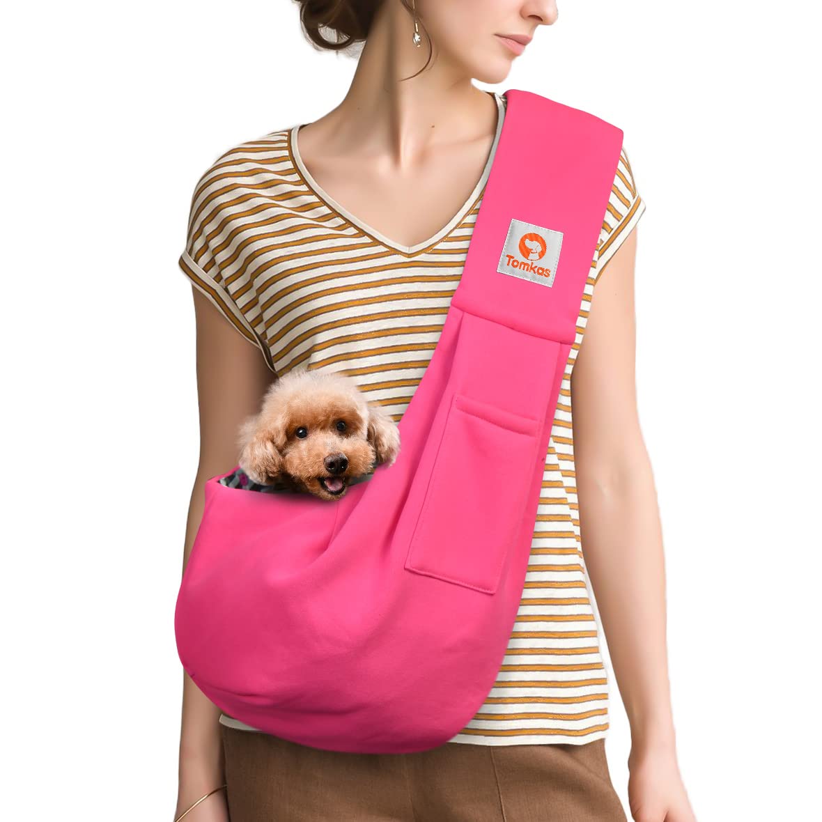 Tomkas Small Dog Sling Carrier - Classic Pocket & Classic Strap - for 3-10 lbs Pets(Rosered)