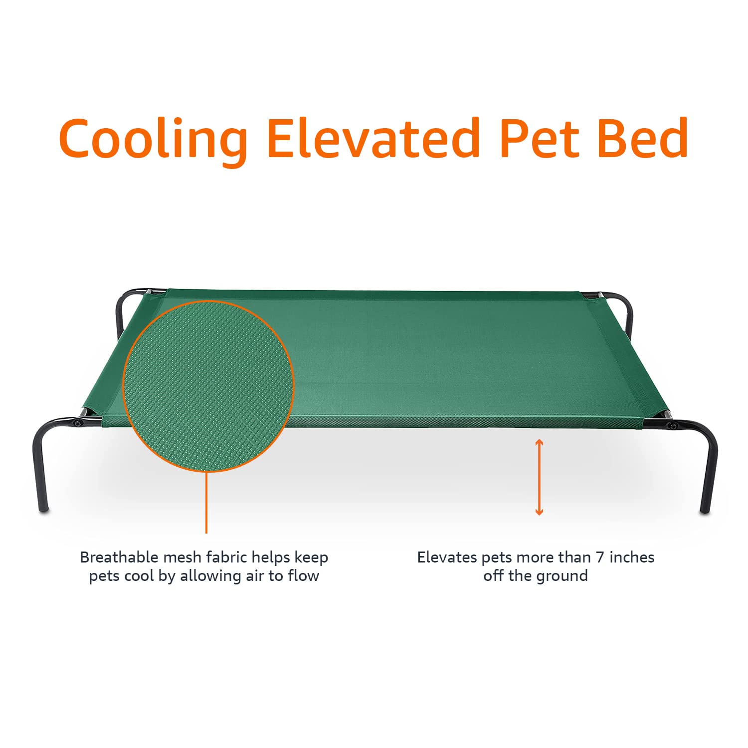 Amazon Basics Elevated Dog Bed, X-Large, Green, Durable Metal Frame, Breathable Textilene, 60 x 37 x 9 Inch, Model 2007XL-GN