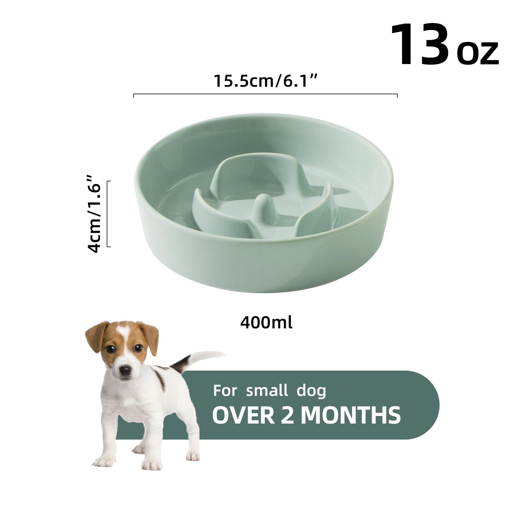 Havniva 6.1Inch Ceramic Dog Bowl Slow Feeder For Small Dog, Pet Slow Feeder, Stop Bloat, Preventing Choking(Single Bowl-Light Gr