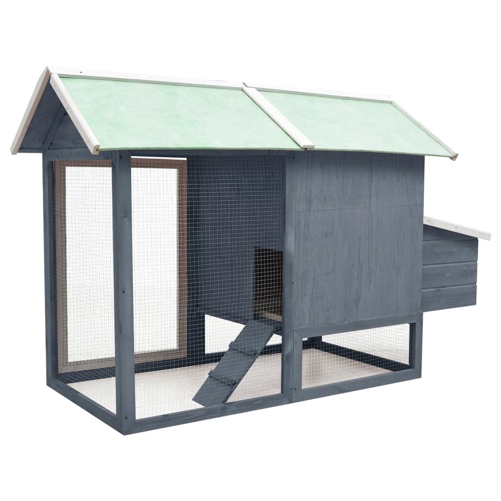 vidaXL Resistant Chicken Cage - Gray Solid Pine & Fir Wood Material - Weather Resistant with Egg Box - 66.9"x31.9"x43.3" Dimensions