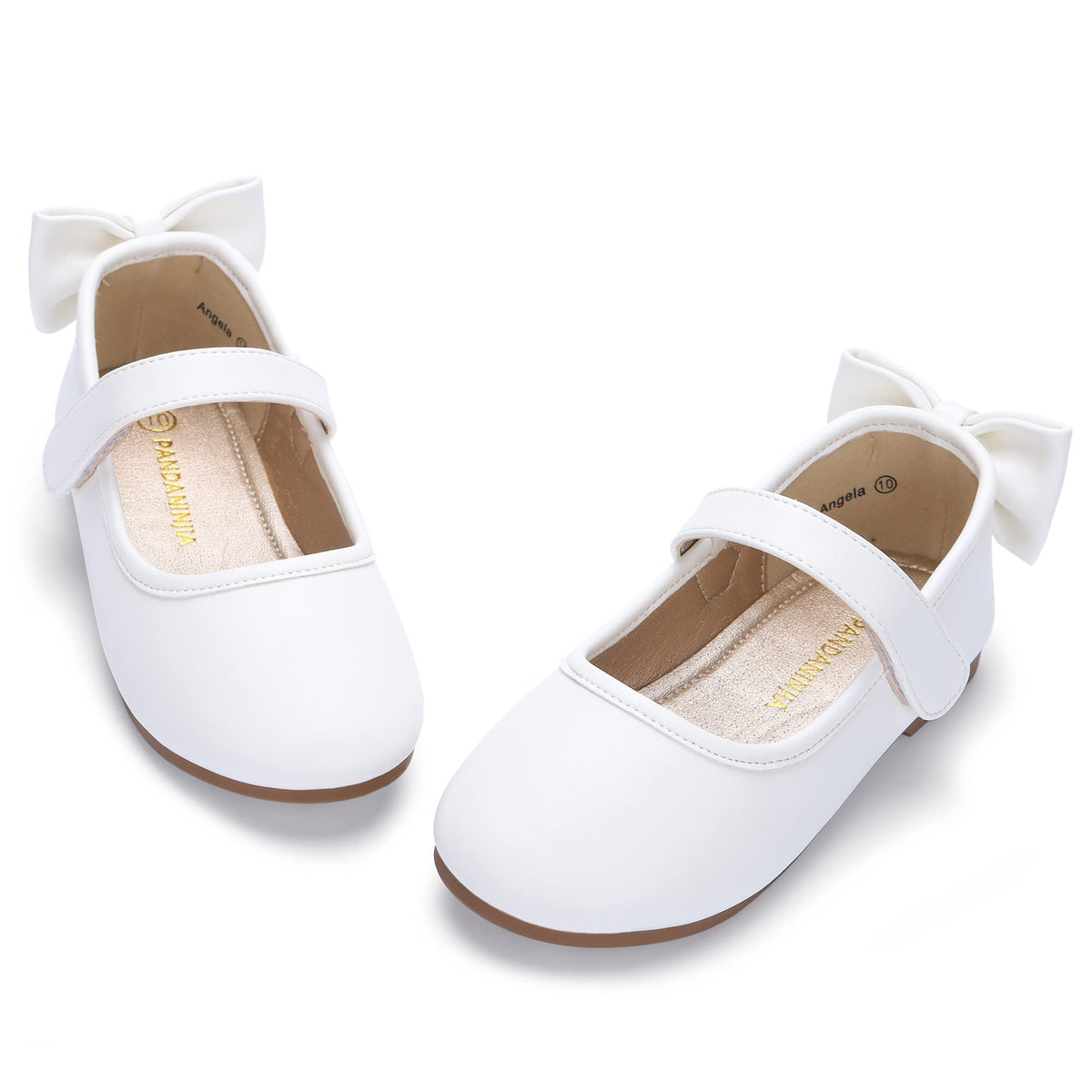 Pandaninjia Toddlerlittle Kid Girls Angela Dress Mary Jane Ballet Flats Bow Flower Girl Wedding Party Ballerina Flat Shoes (Whit