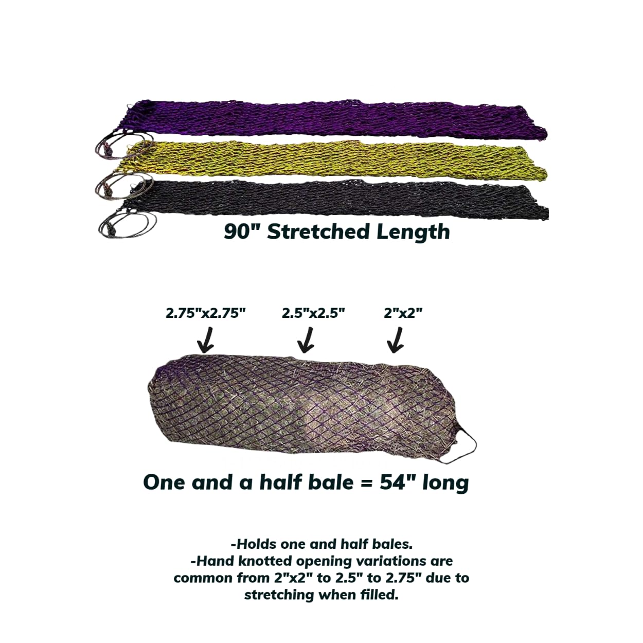 Derby Originals 90' X-Large Slow Feed Hay Bale Net Holds 1-2 Full Bales Of Hay For Horses And Goats