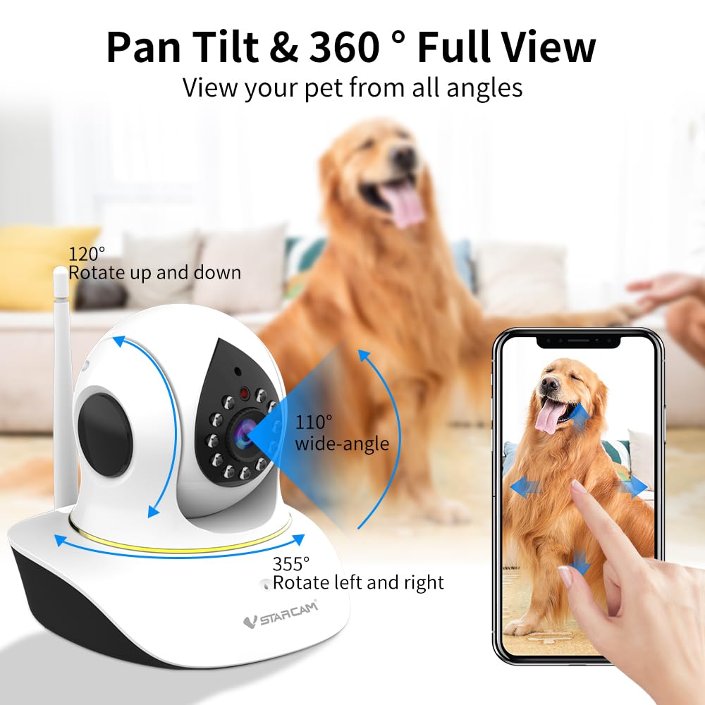 Vstarcam Pet Camera With Laser, 3Mp 2.4Ghz Wifi Interactive Dog & Cat Laser Toy With Night Vision, Motion Detection Alerts, App