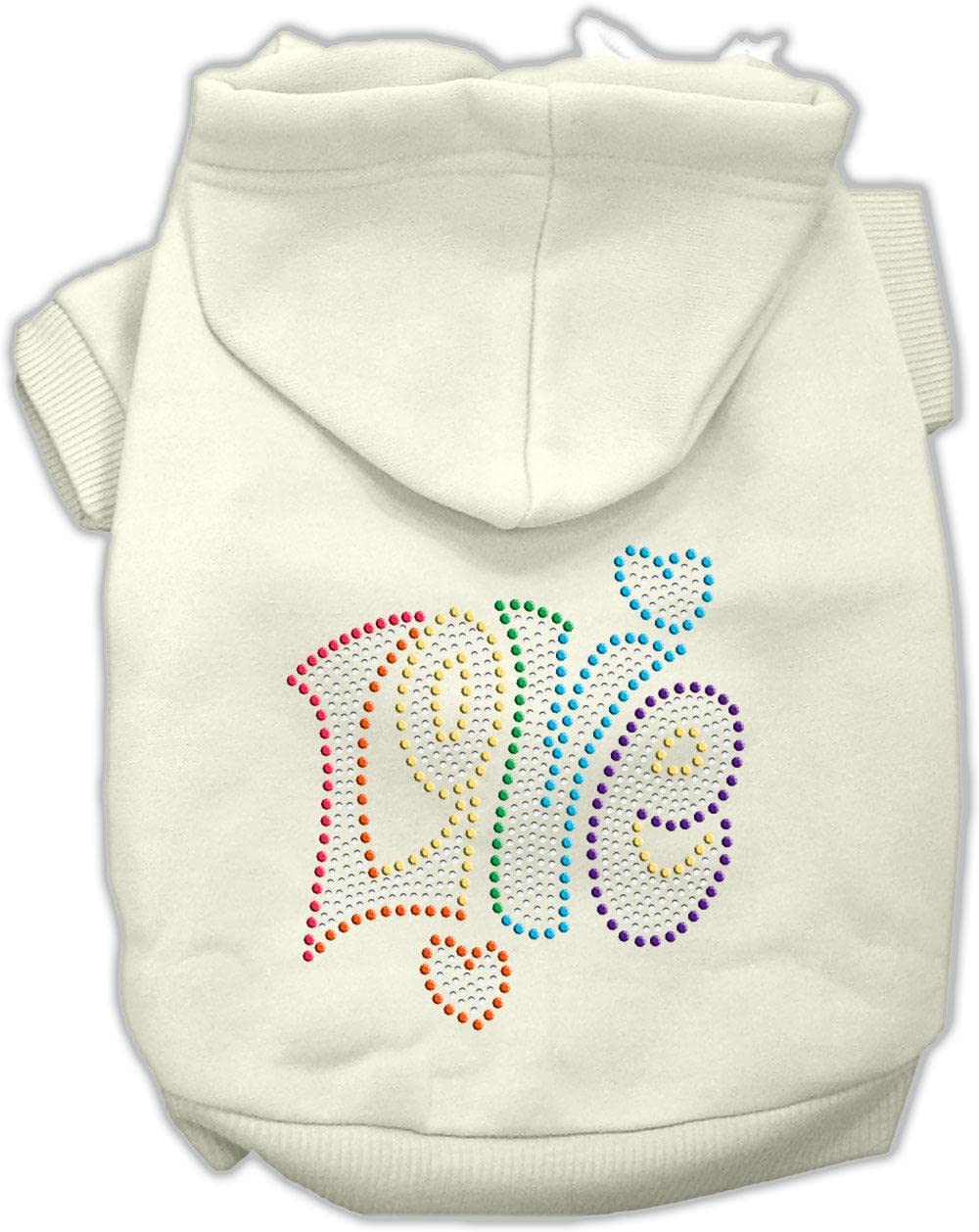 Pet, Dog & Cat Hoodie Rhinestone, 'Technicolor Love' Cream Lg (10-14 Lbs.)