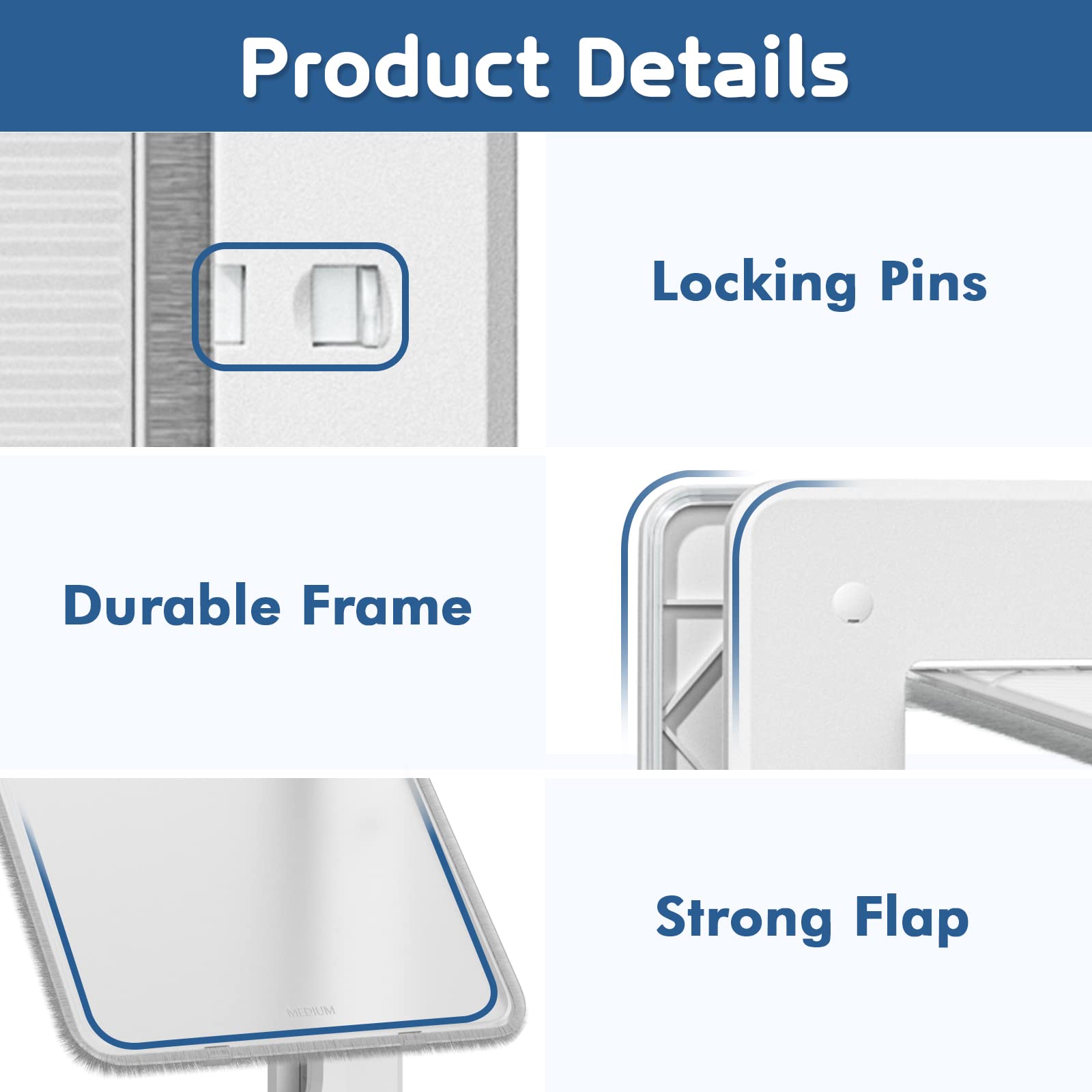 Dog Door, Plastic Pet Door By Petouch, 8.5' X 11.5' Inner Frame For Medium Dog And Pets, Easy To Install, 2-Way Locks, Durable Frame Doggy Door For Door, Screen & Wall, White Doggie Door, Medium