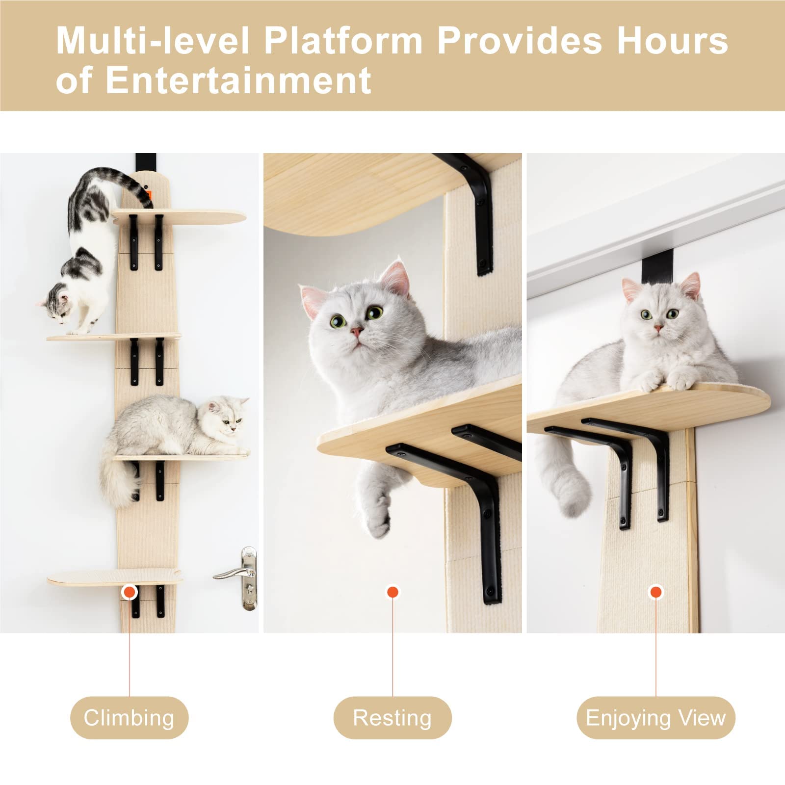 Mewoofun 4-Levels Door Hanging Cat Climber Door Mounted Vertical Cat Tree Tower With Carpeted Plank For Indoor Cats (Door Mounte