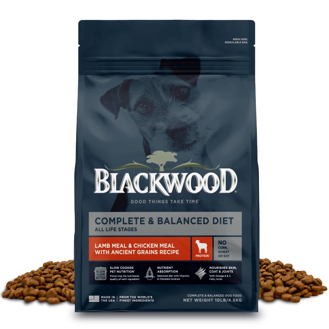 Blackwood Complete & Balanced Diet Dry Dog Food, Lamb Meal & Chicken Meal with Ancient Grains, 10 Pound Bag, Slow Cooked with Vi
