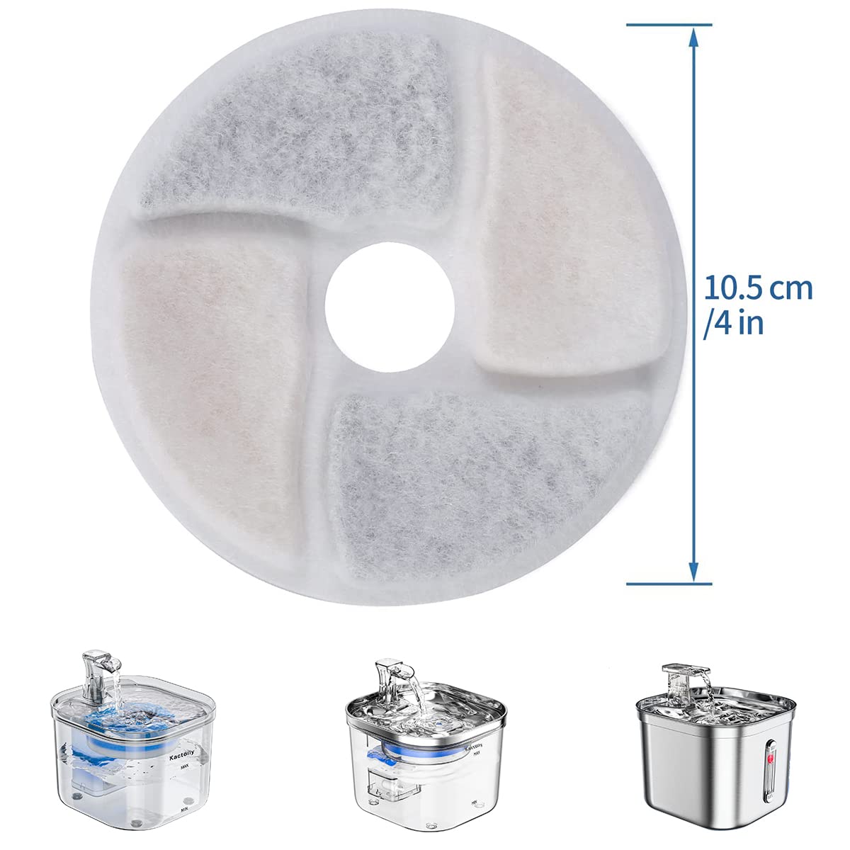 6 Pack Cat Water Fountain Filter, Diameter 4.1 Inch Filter Apply To Automatic Pet Fountain Filter Replacement