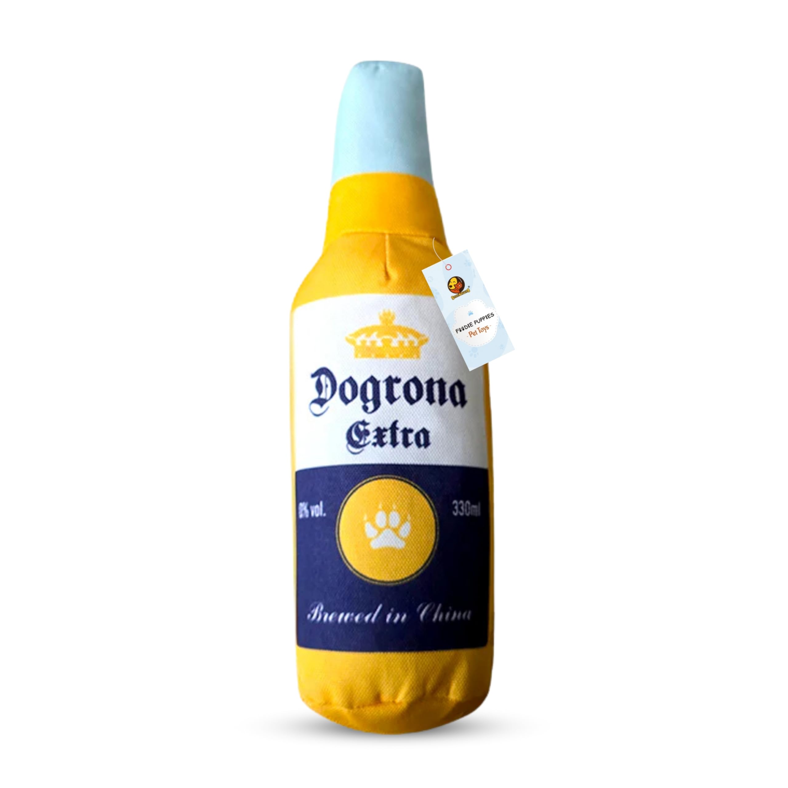 Foodie Puppies Squeaky Crackling Plush Toy For Dogs & Puppies  (Dogrona Extra Bottle, Yellow 27Cm) | NonToxic, Stuffed, Teethi