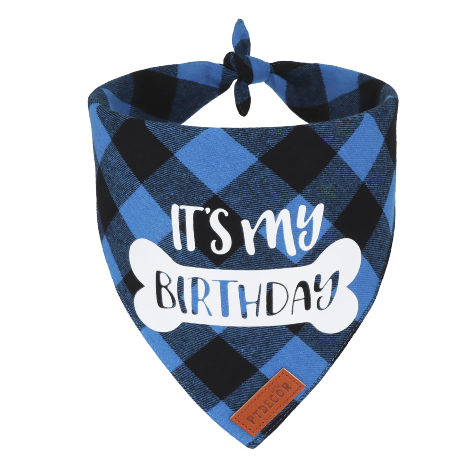 PTDECOR Dog Birthday Party Supplies, Its My Birthday Scarf Blue Plaid Boy Pet Bandana for Small Dogs (Blue, Small)