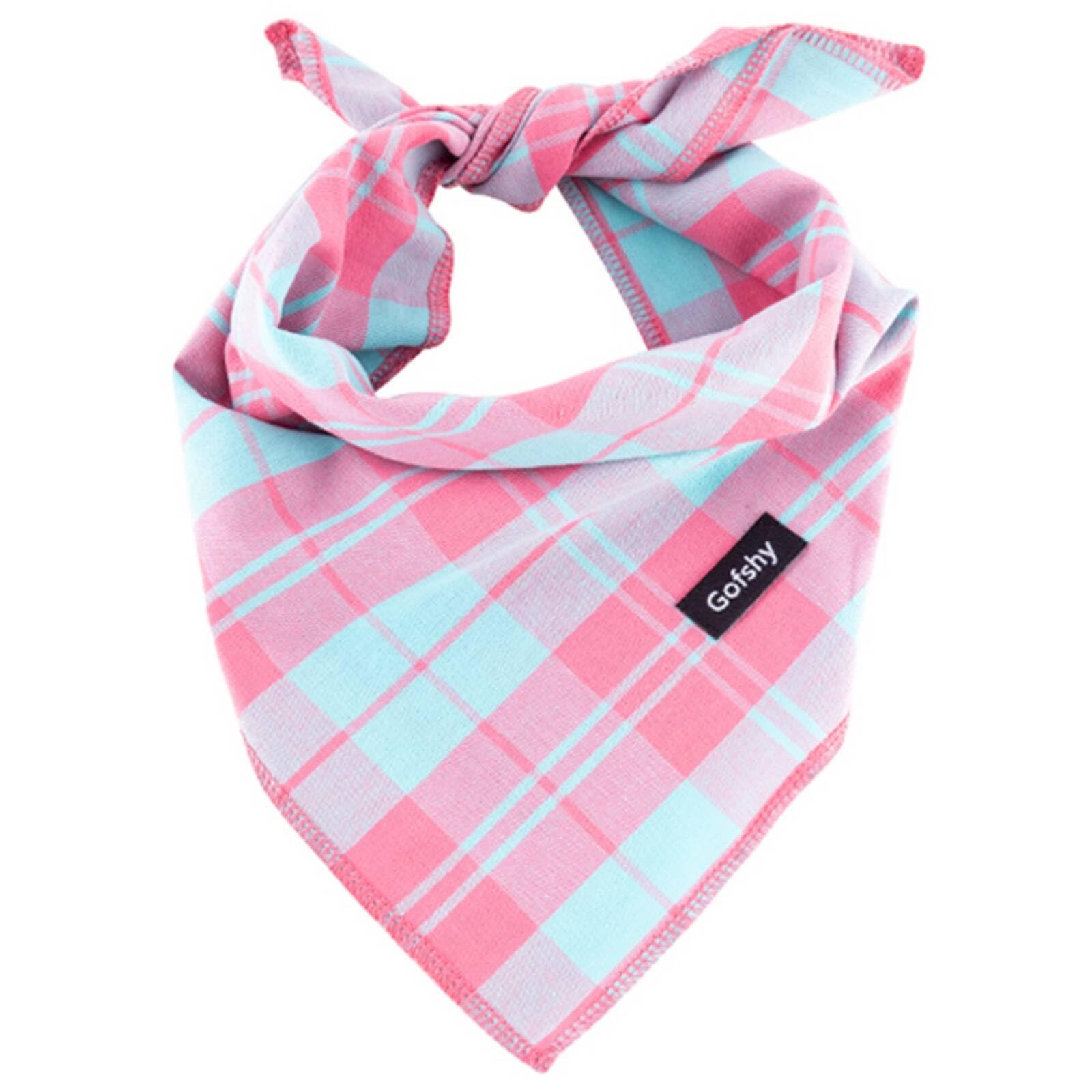 Gofshy Spring Dog Bandana Large-Dog Scarf Vibrant Color Pink Green Plaid Printing Adjustable Bib Handkerchief Accessories For Medium Large Dogs (L)