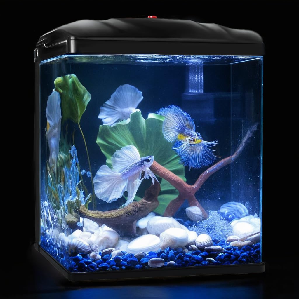 Small Fish Tank, 2 Gallon Glass Aquarium, Betta Fish Shrimp Goldfish Tropical Fish Starter Kit Self Cleaning With Filter & Led P