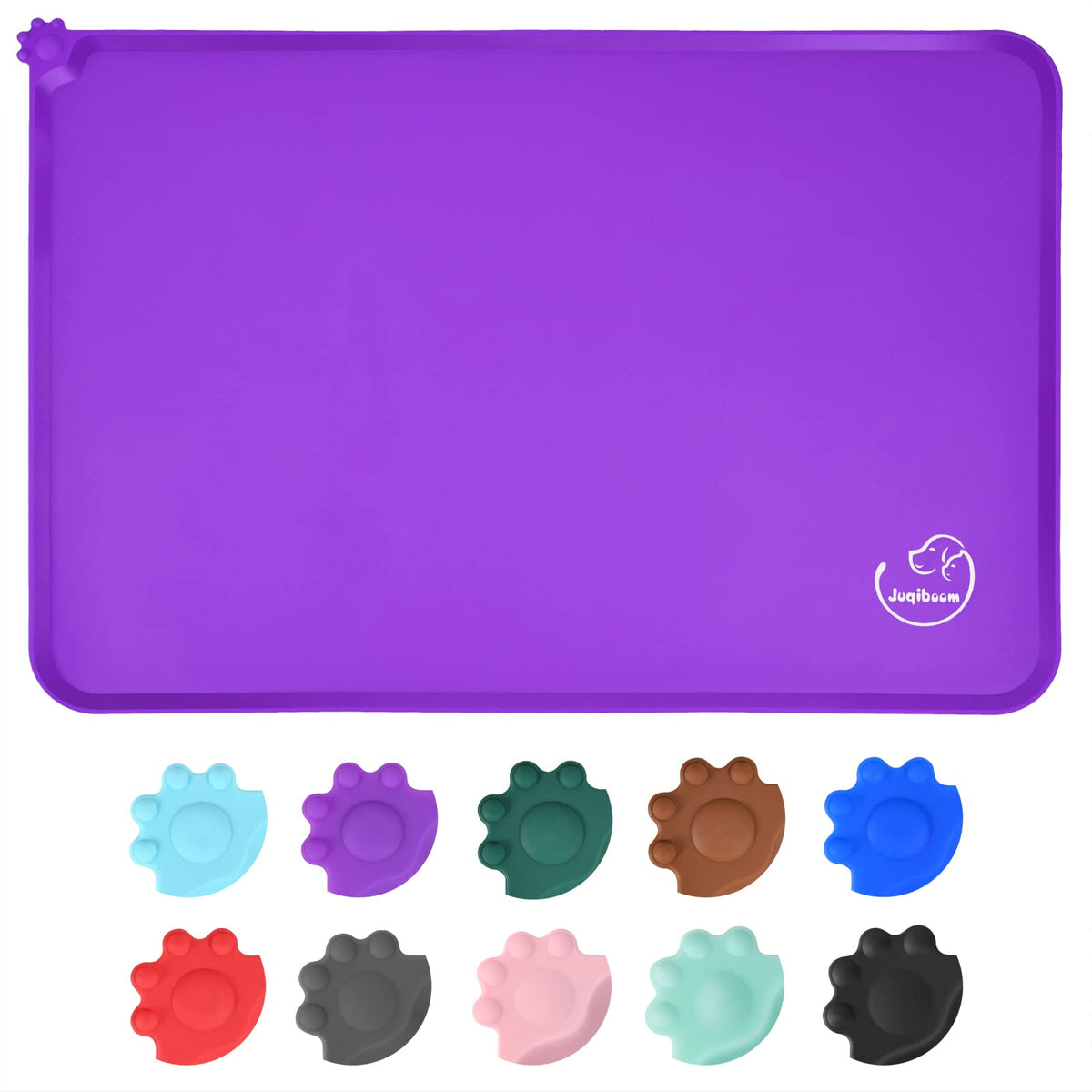 Juqiboom Silicone Waterproof Dog Cat Pet Feeding Mats, Non Slip, Easy Clean Pet Dog Cat Bowl Mats Placemat (18.5' X 11.5') Pur