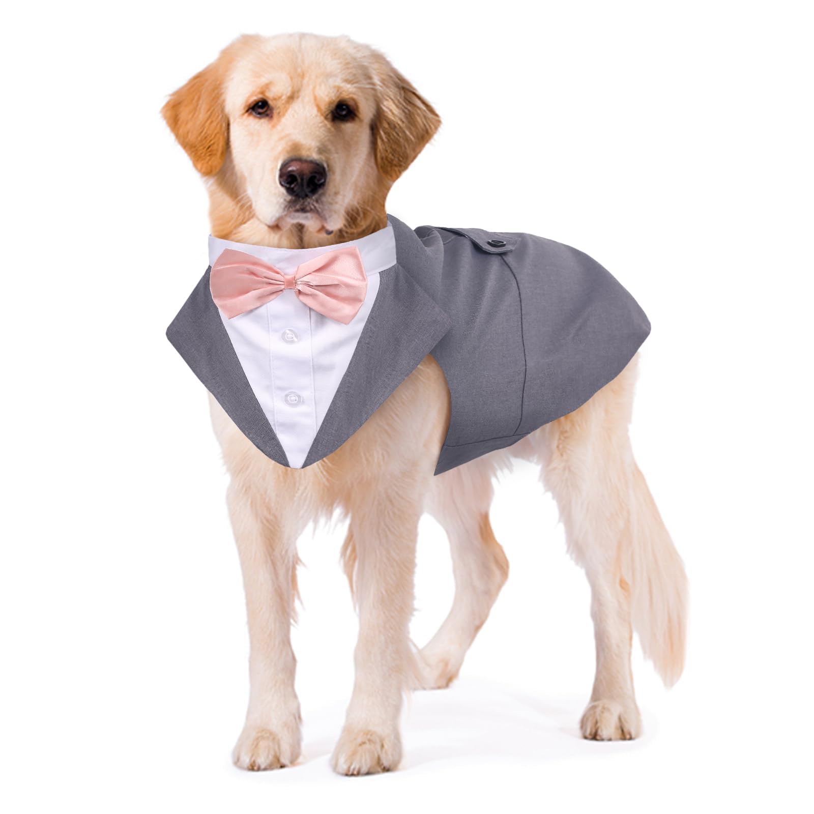 Kuoser Dog Tuxedo Dog Suit And Bandana Set, Dogs Tuxedo Wedding Party Suit, Dog Prince Wedding Bow Tie Shirt Formal Dog Wedding Attire For Large And Medium Dogs Golden Retriever Samo Bulldogs