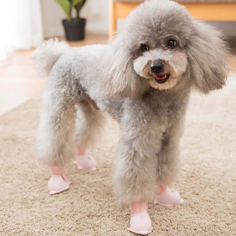 Yeduzyn 4Pcs Waterproof Dog Boots Dog Shoes For Snow And Rain Teddy Pomeranian Bichon Small Dogs (Pink, Small)
