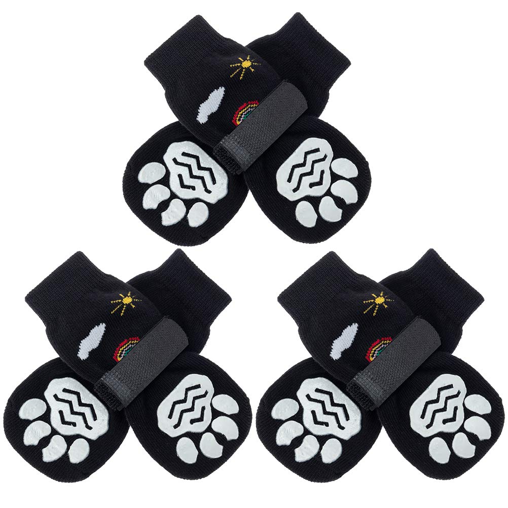 Pupteck Double Sides Anti-Slip Dog Socks, 3 Pairs Soft Paw Protector With Adjustable Straps, Strong Traction Control For Indoor Hardwood Floors