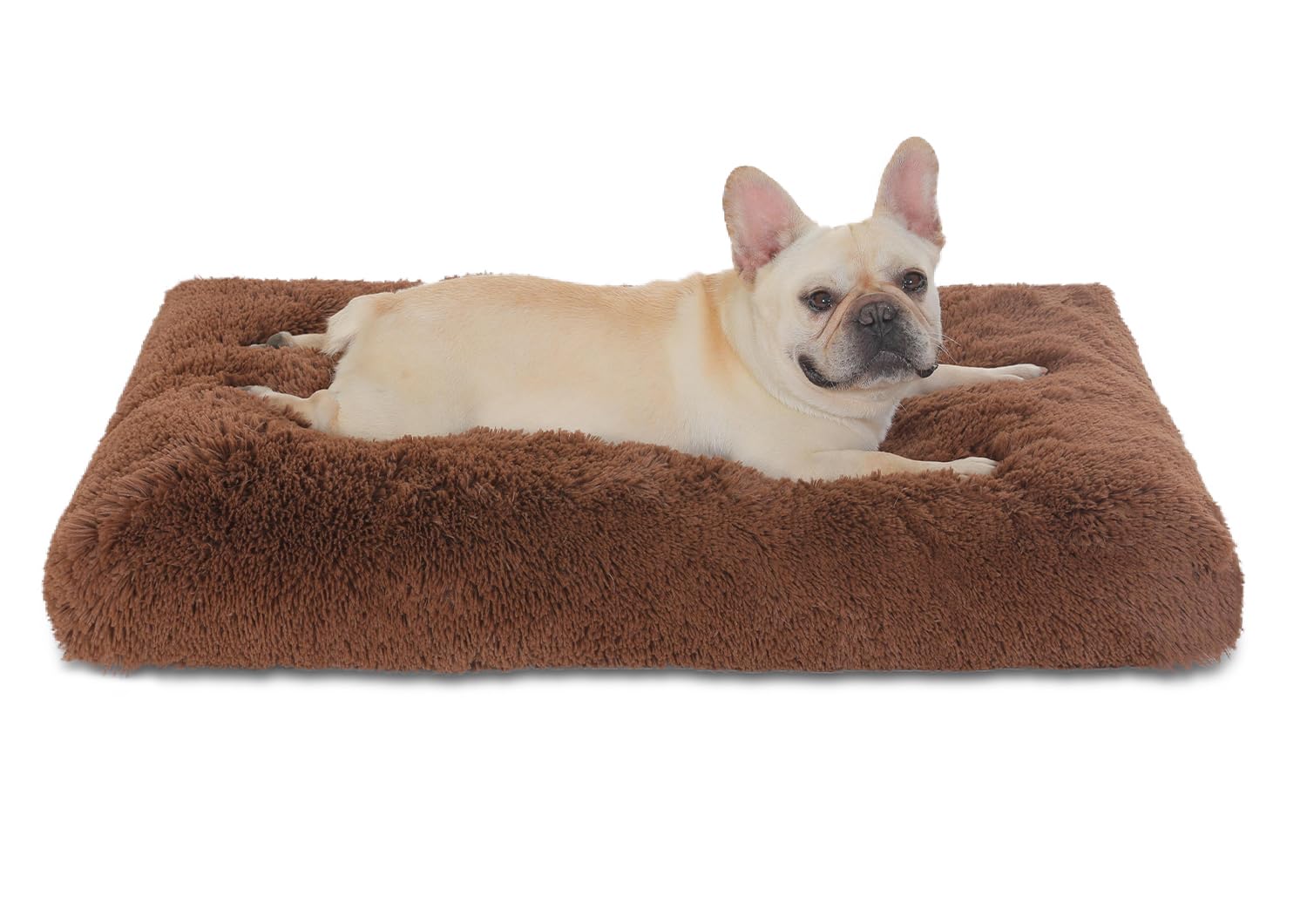 Bedfolks Plush Waterproof Dog Crate Bed, Pad With Removable Cover, Faux Fur, Washable Kennel Bed 29''X21'', Solid Brown