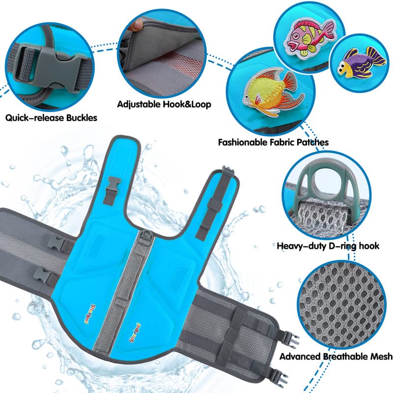 Sheripet Dog Life Jacket For Large Dogs, Dog Life Vest For Swimming With Three Fashion Fabric Patches, Pet Swim Vest With Reflec