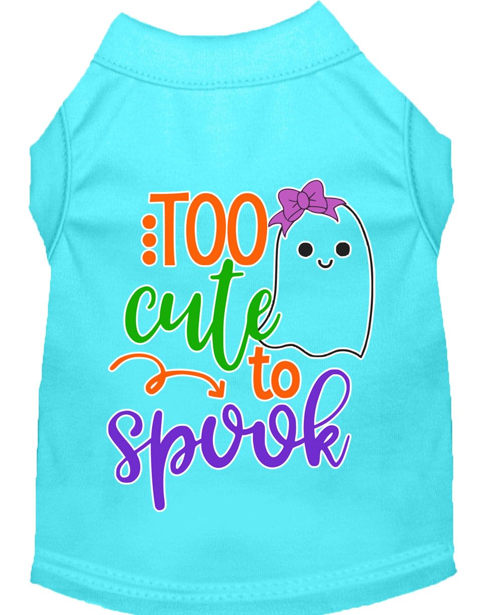 Halloween Pet Dog & Cat Shirt Screen Printed, &quot;Too Cute To Spook - Girly Ghost&quot; Aqua XS (0-3 lbs.)